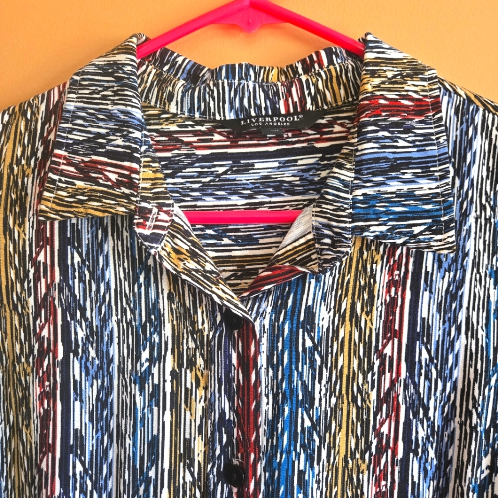 Liverpool Multicolor Striped Button-Down, PTP=18"